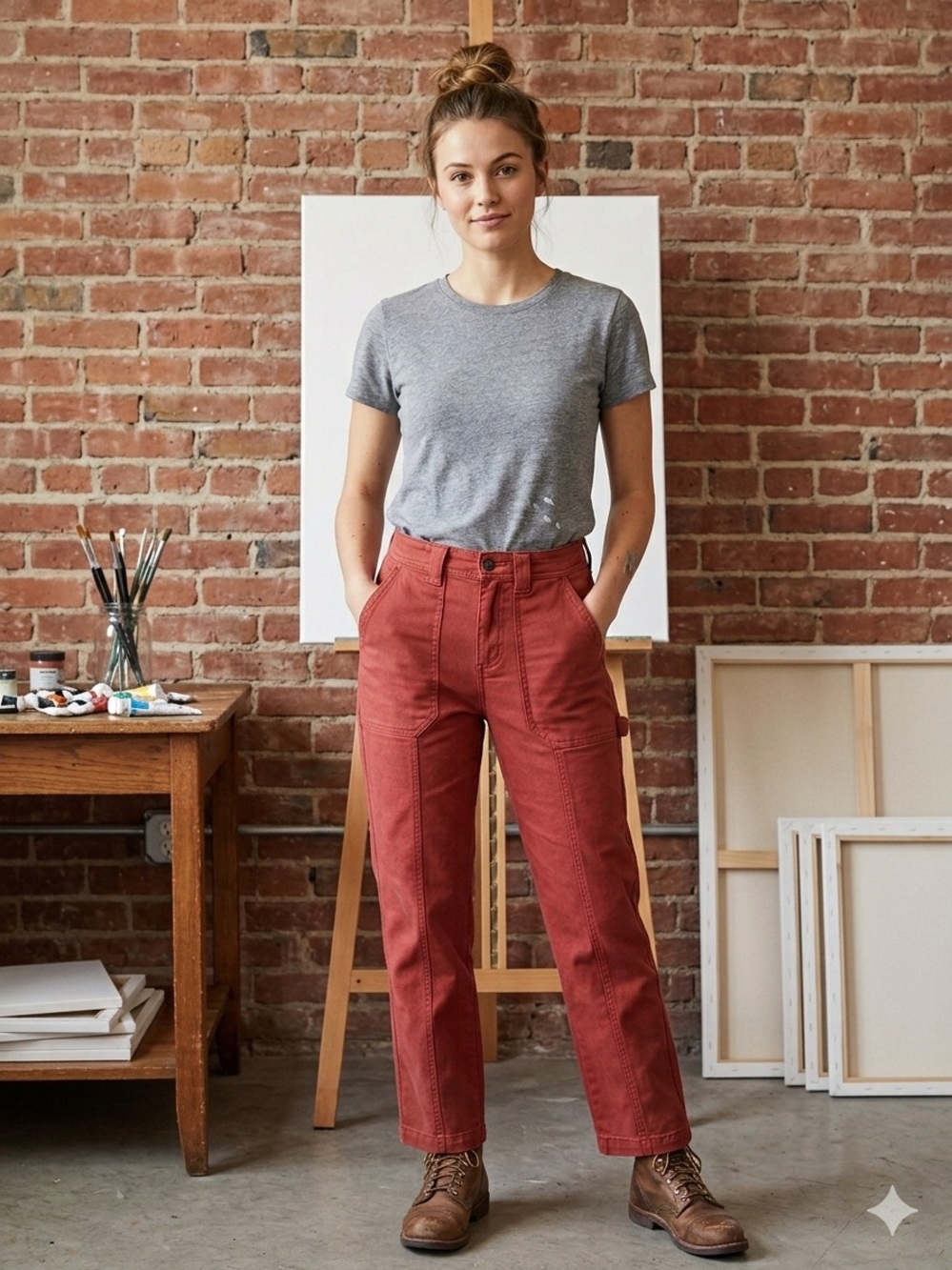 NWT Studio Blue Straight-Leg Painter Jeans in Earth Red